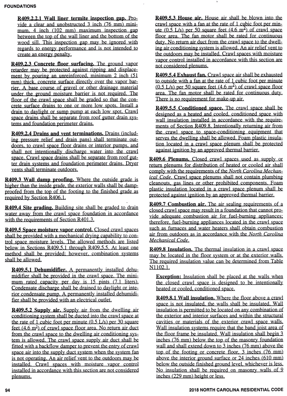 Closed Crawl Spaces Codes page two